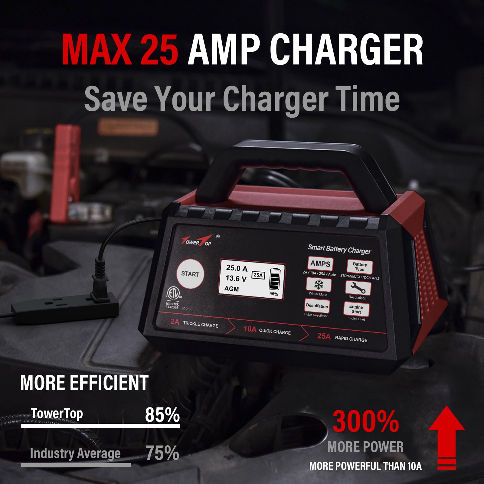 TowerTop clamps and heavy-duty cables with spark-proof tips for safe connection