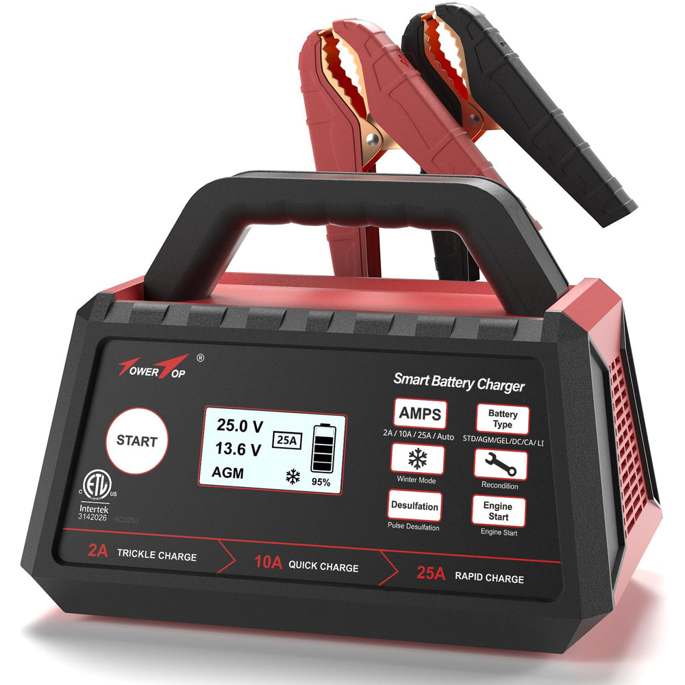TowerTop front panel LCD showing charge stage and settings for clear monitoring