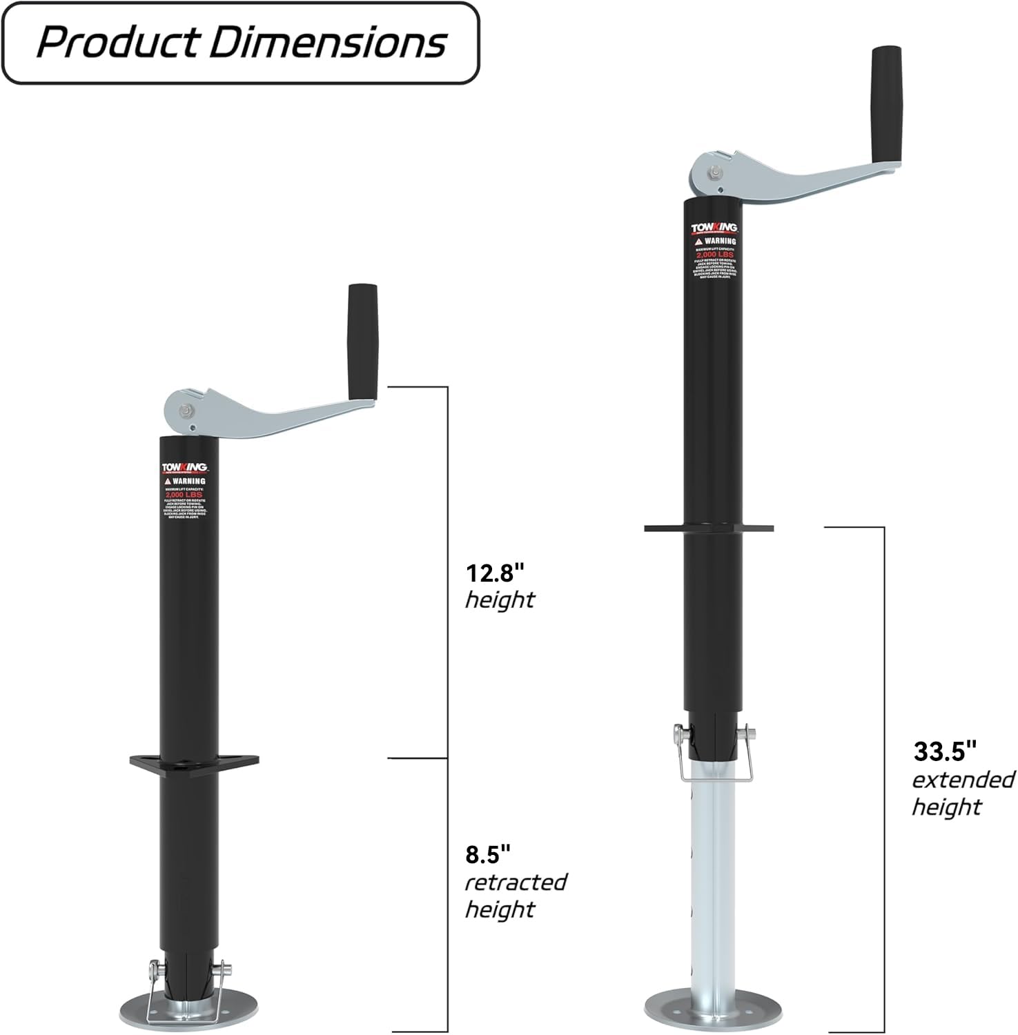 TOWKING detailed view of drop leg with pin holes showing adjustable support benefit