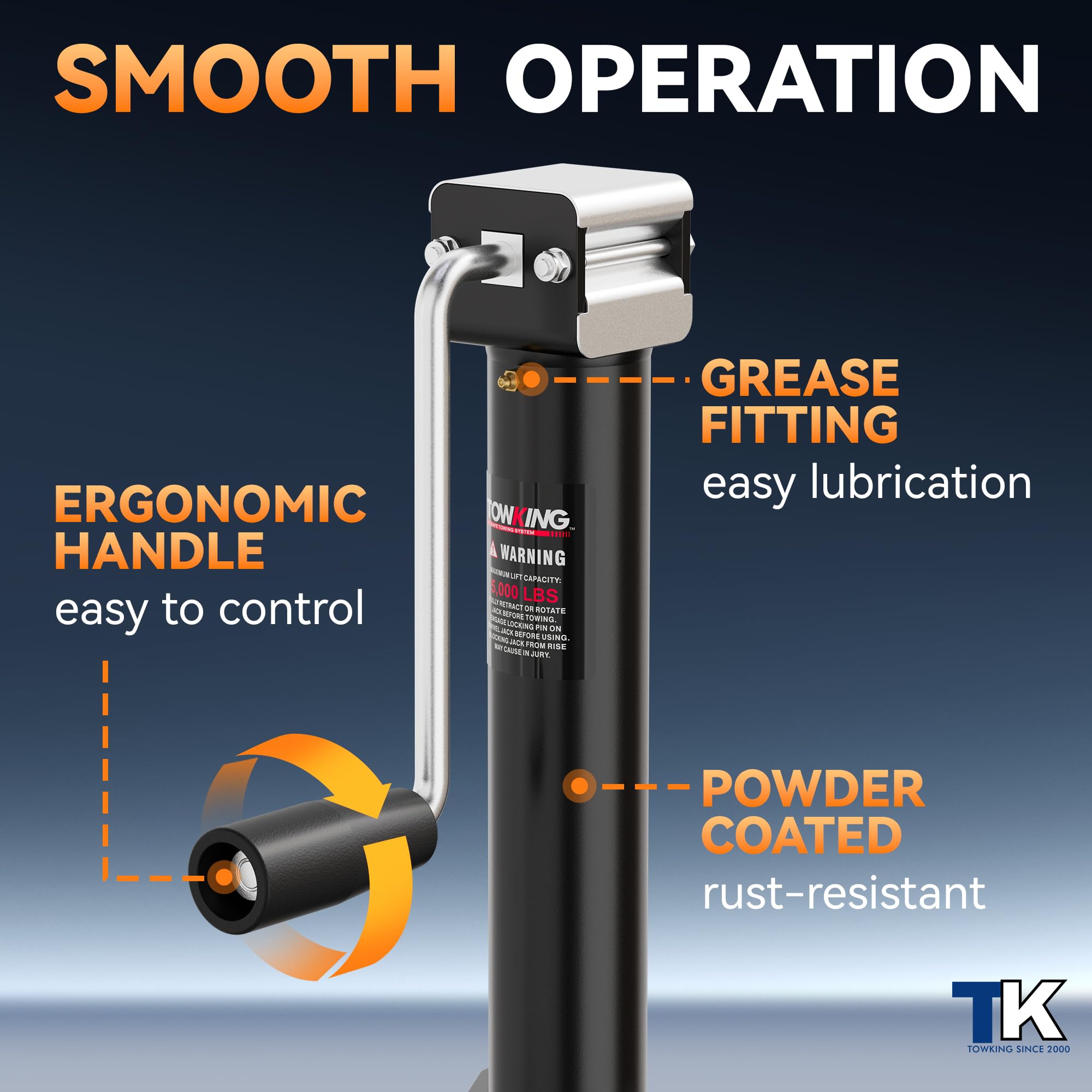 TOWKING drop leg extended closeup showing extra height benefit for quick clearance