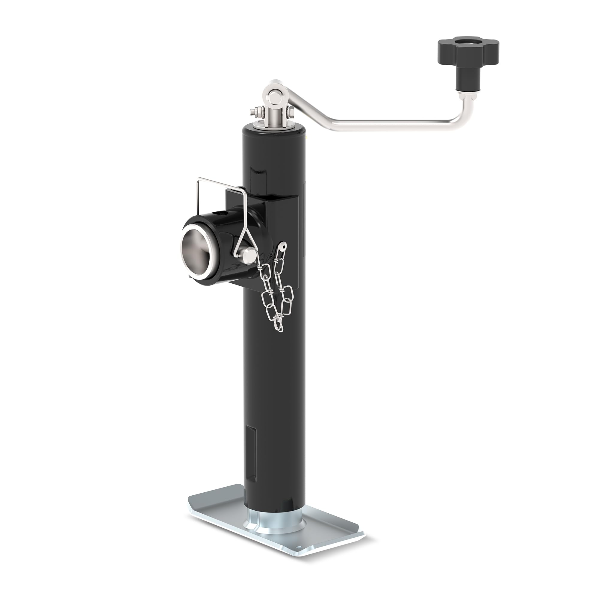 TOWKING front profile of weld-on trailer jack showing compact design and sturdy base benefit