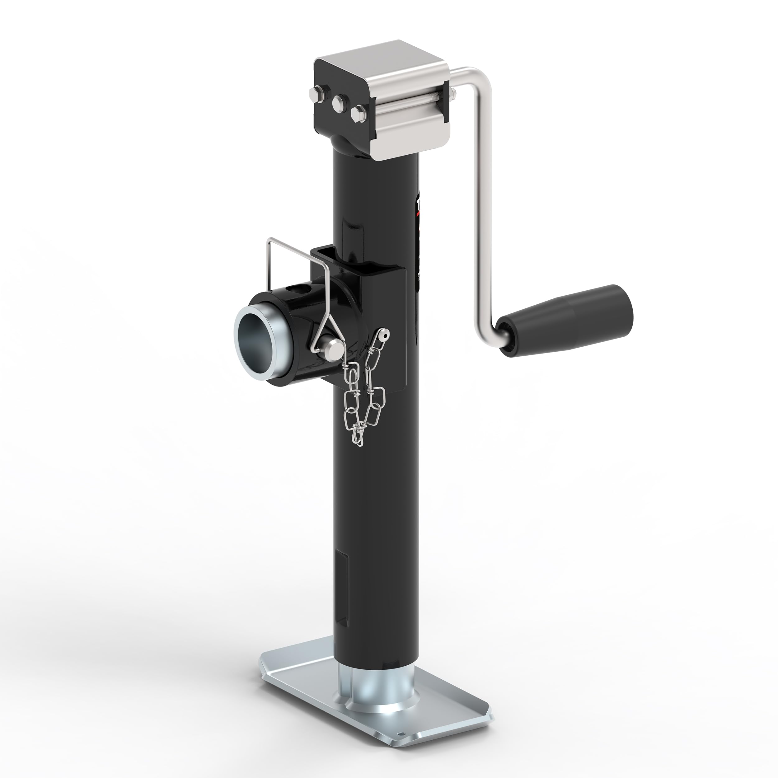TOWKING front view of pipe-mount jack showing compact stored profile and easy installation benefit