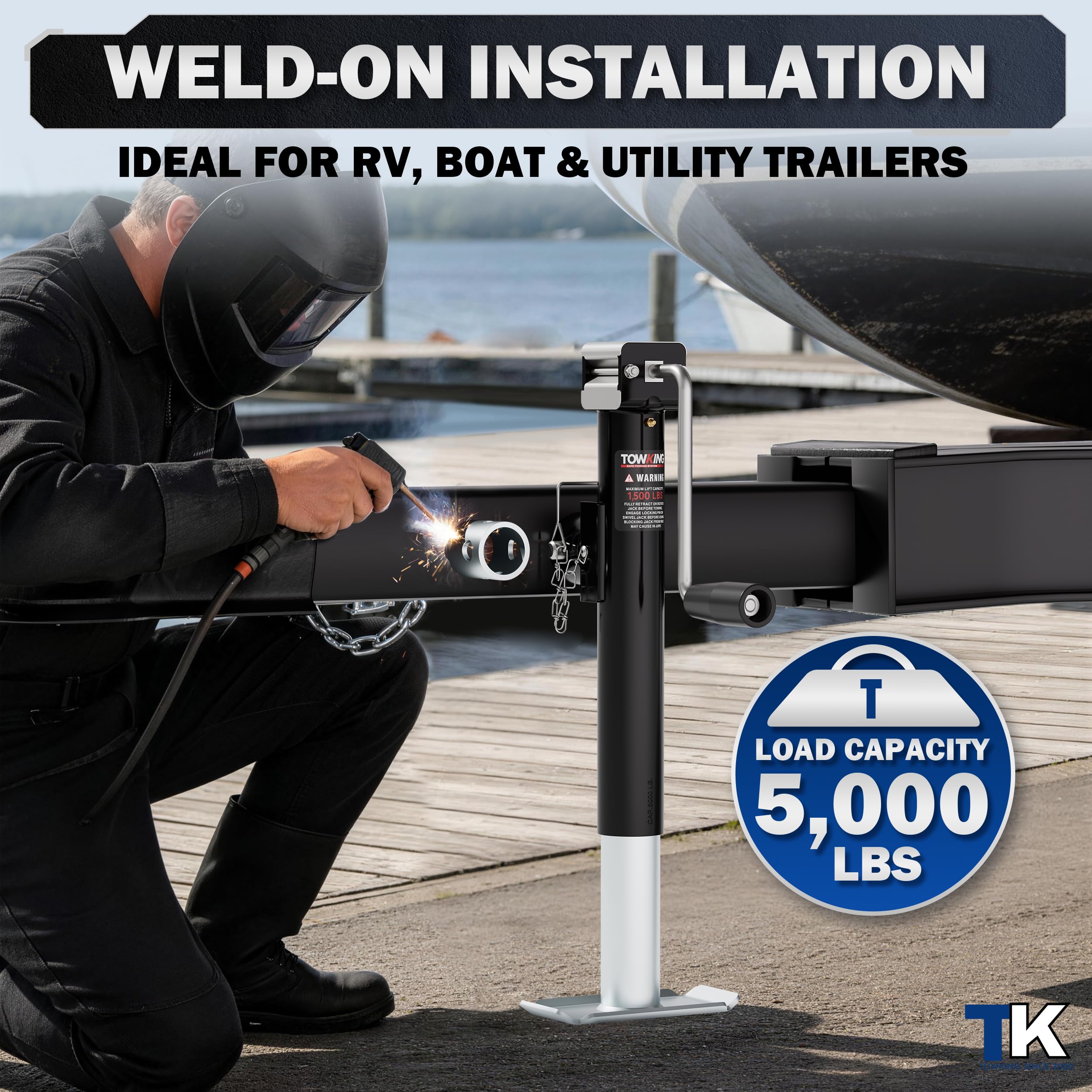 TOWKING mounted on trailer tongue demonstrating real-world fit and stability benefit