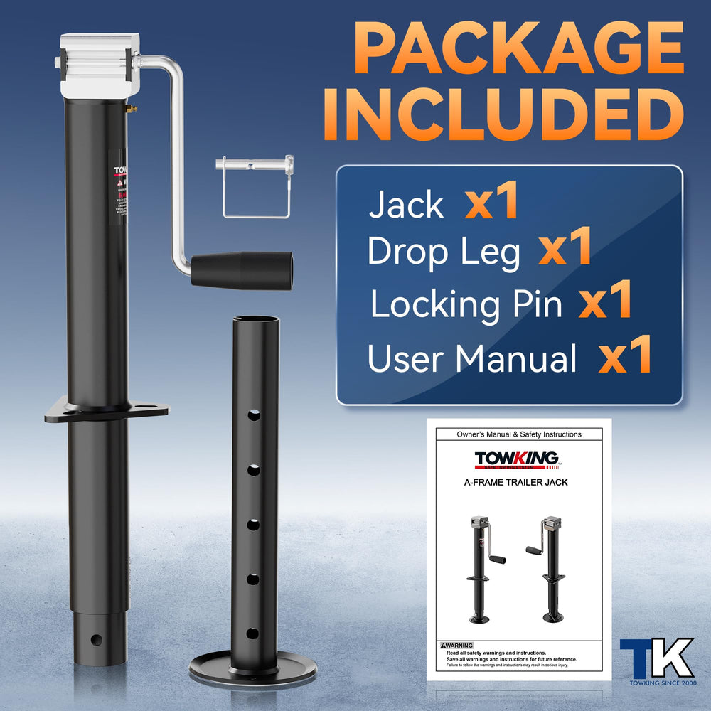 TOWKING packaging and warranty label showing included one-year warranty benefit