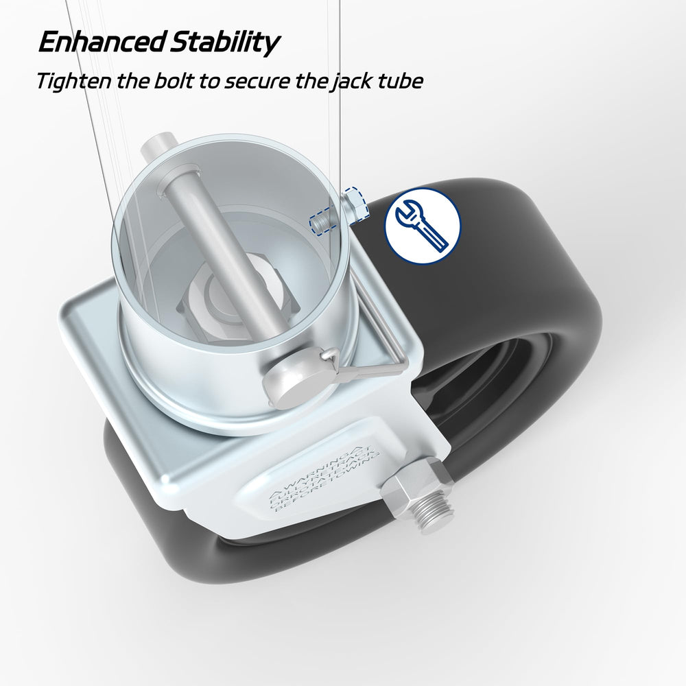 TOWKING safety pin and extra-tighten bolt detail ensuring wobble-free attachment