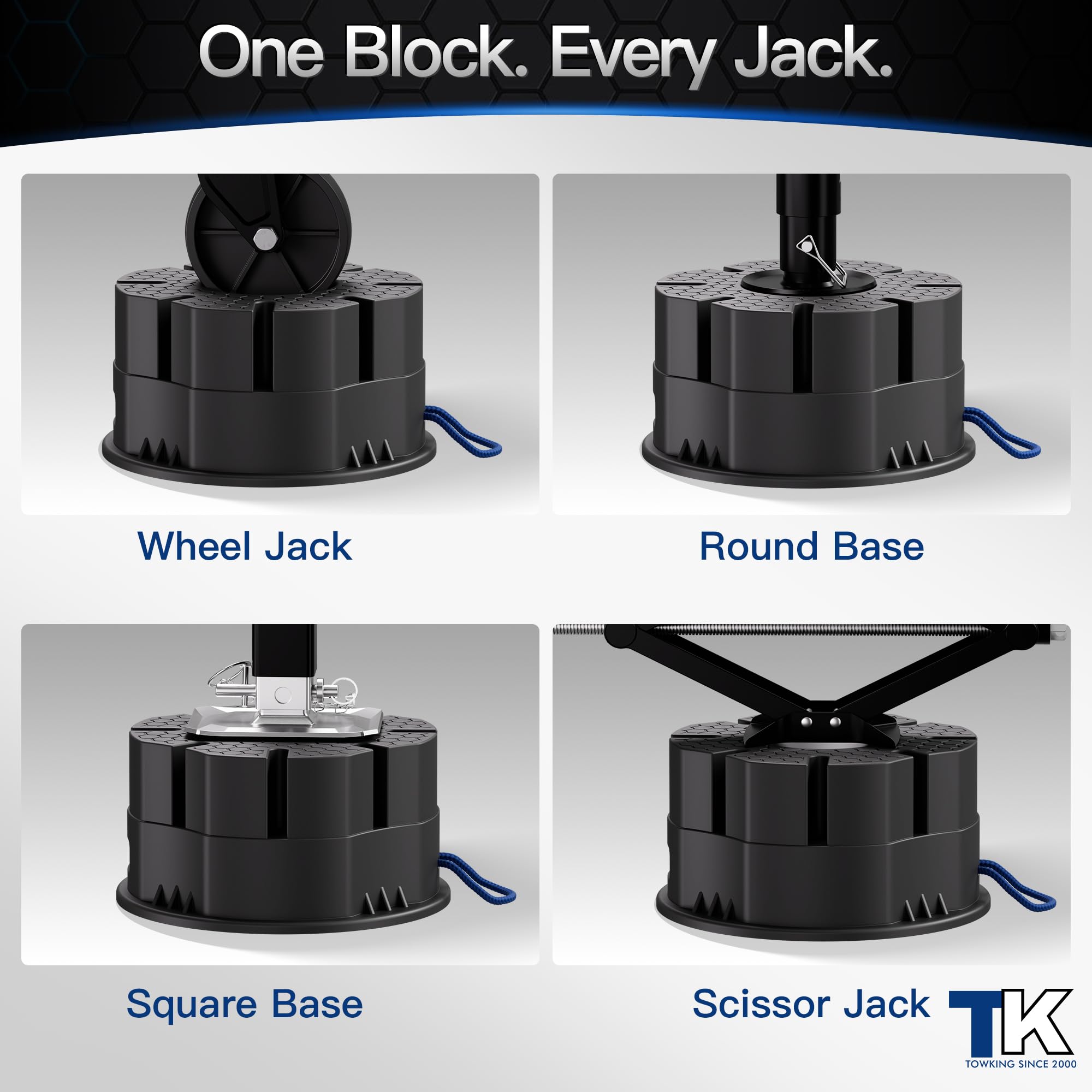 TOWKING stacked blocks side view demonstrating locked stacking for extra height benefit
