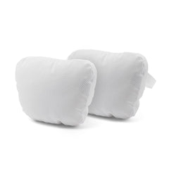 TPARTS front view of two white headrest pillows showcasing matching Tesla style and clean look