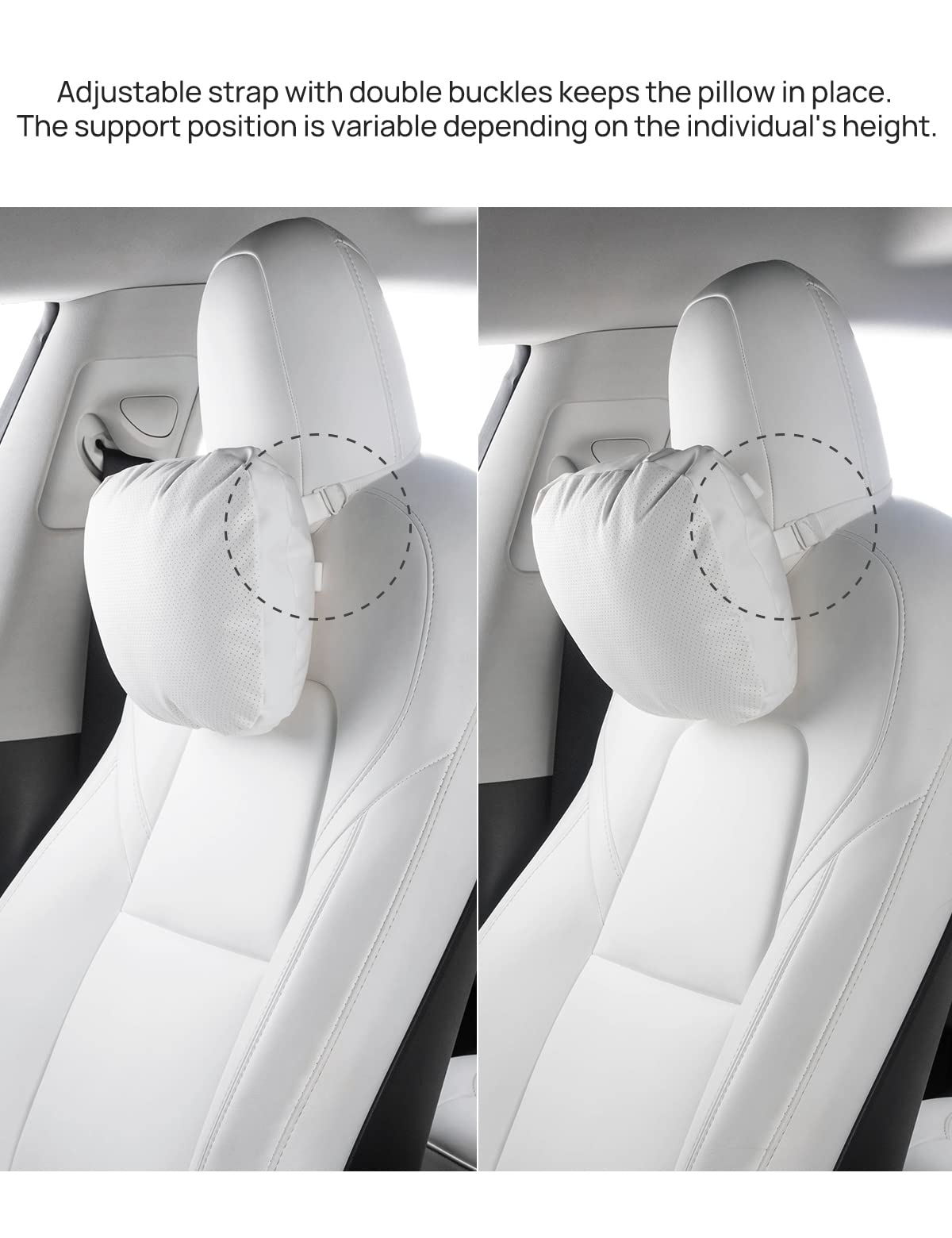 TPARTS installed on Tesla Model 3 headrests offering ergonomic neck support while driving