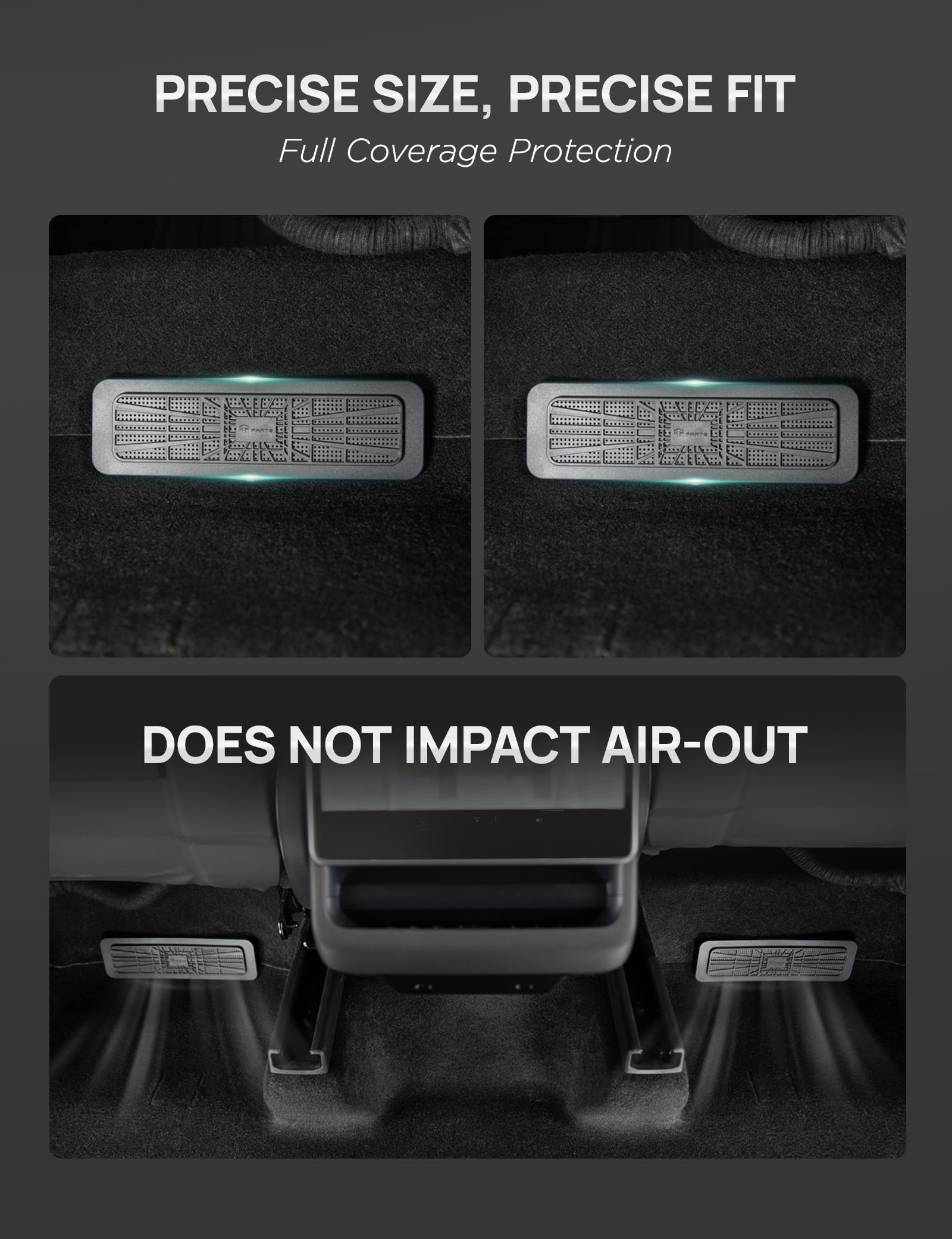 TPARTS installed on passenger under-seat vent showing unobtrusive airflow access