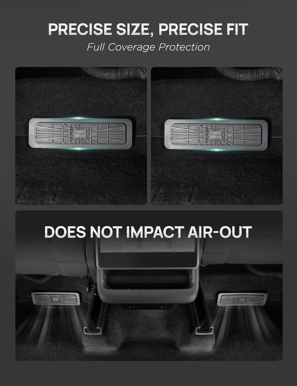 TPARTS installed on passenger under-seat vent showing unobtrusive airflow access