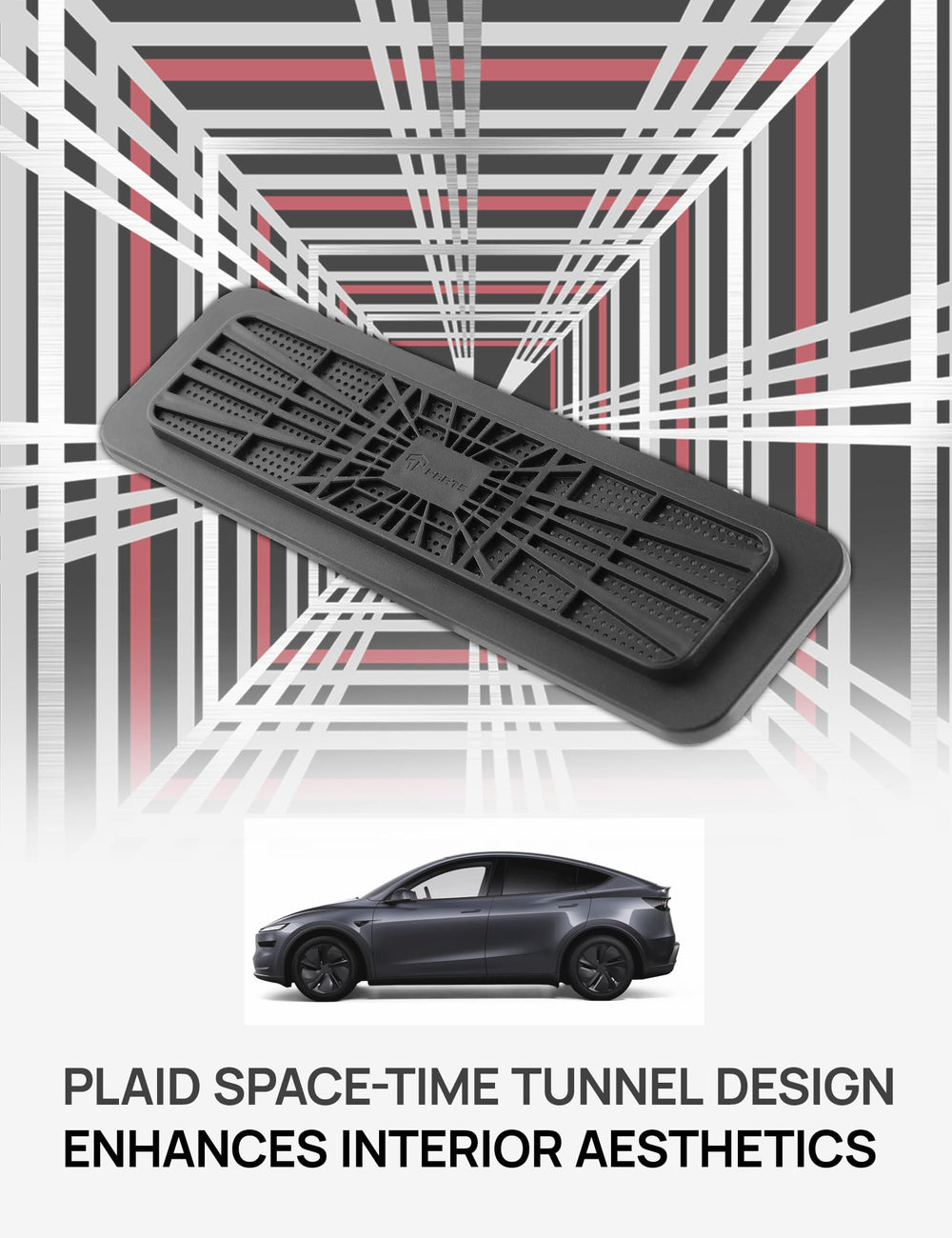 TPARTS lifestyle view inside Model Y showing vent cover keeping debris out