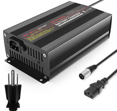 TPE front view of 24V 5A charger showing ports and LED status, reliable charging benefit