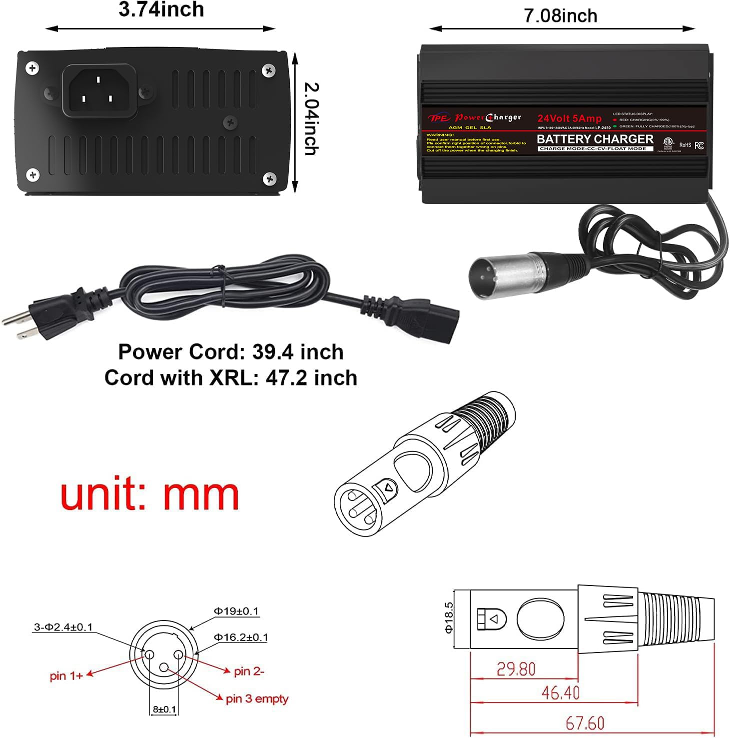 TPE charger connected to wheelchair battery in use, maintains mobility battery health benefit