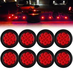 Traberm front view of red round LED marker light showing clear lens and benefit of visibility