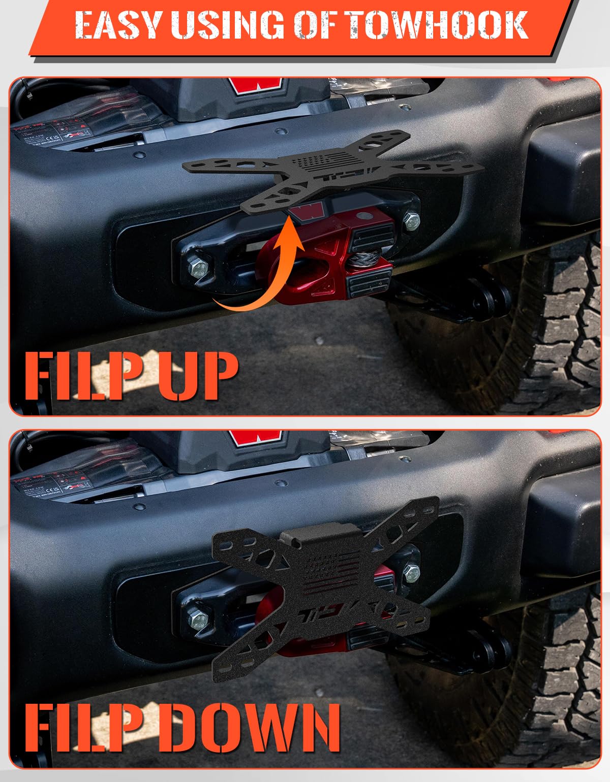 TraiNexalign flipped-up plate giving quick winch access during recovery