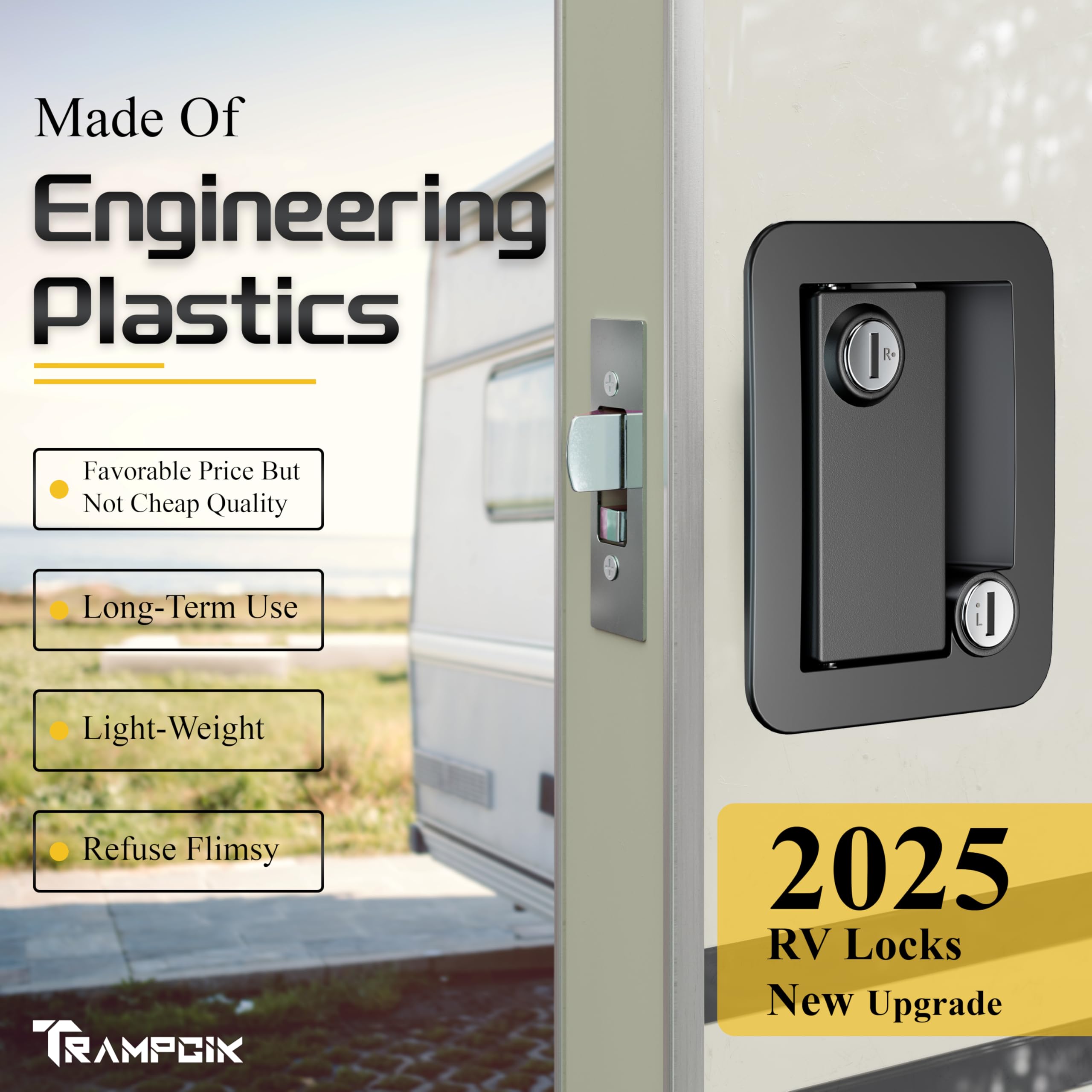 TrampgiK side profile mounted in camper door demonstrating compactness