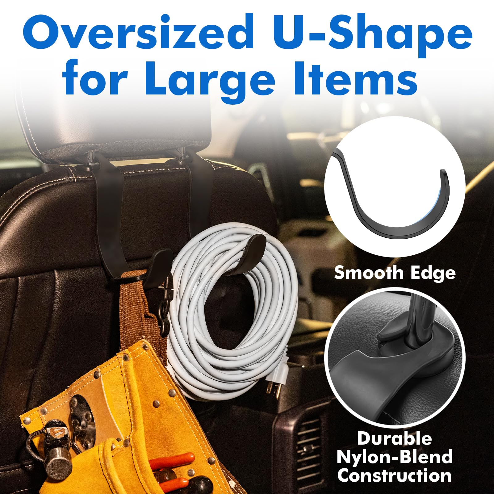 Travel Depot lifestyle shot inside a work vehicle with gear hung — tidy professional look