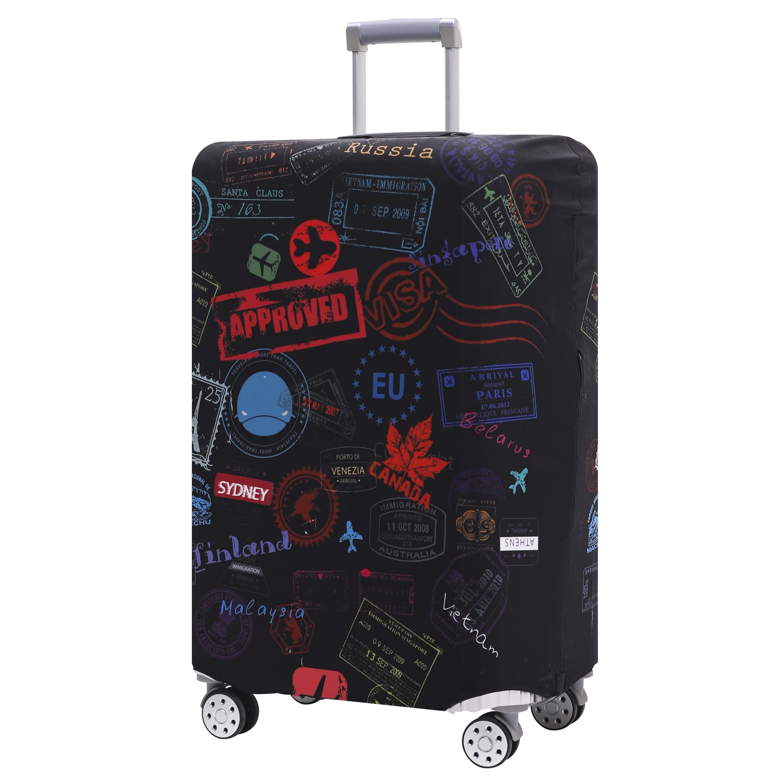 TRAVELKIN front view of covered suitcase for quick identification benefit