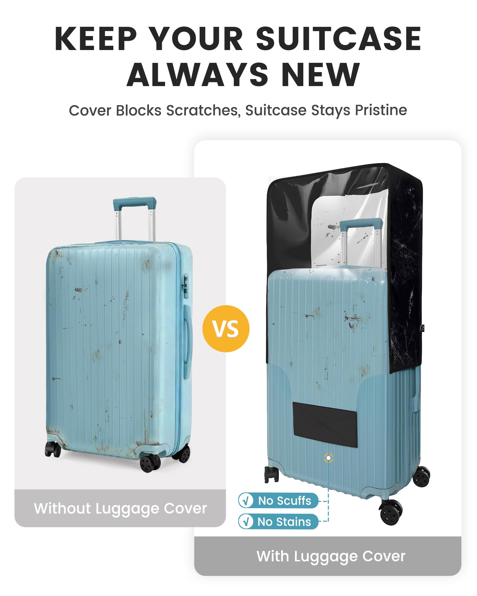 TRAVELKIN cover on suitcase in airport protecting from scuffs and spills