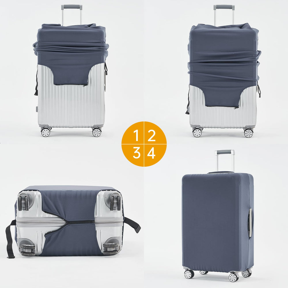 TRAVELKIN covers on different sized suitcases showing correct size choice