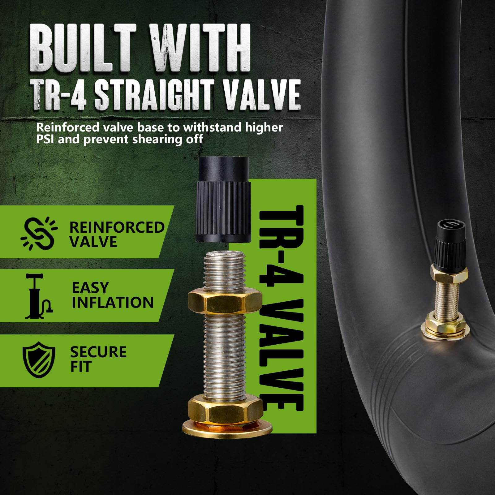 TRAVERSEVOLT tube installed on a mini dirt bike wheel demonstrating correct fitment