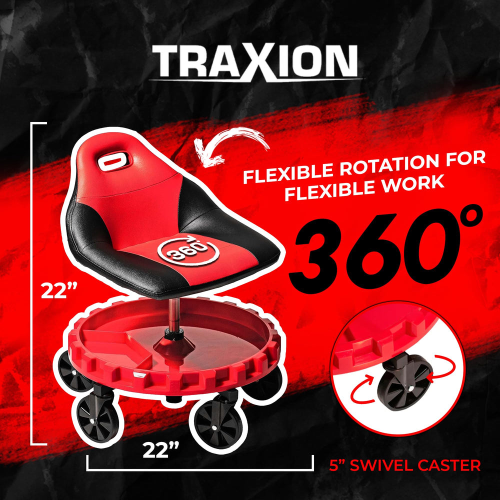 Traxion close-up of spinning gear tray, keeps tools organized and reachable
