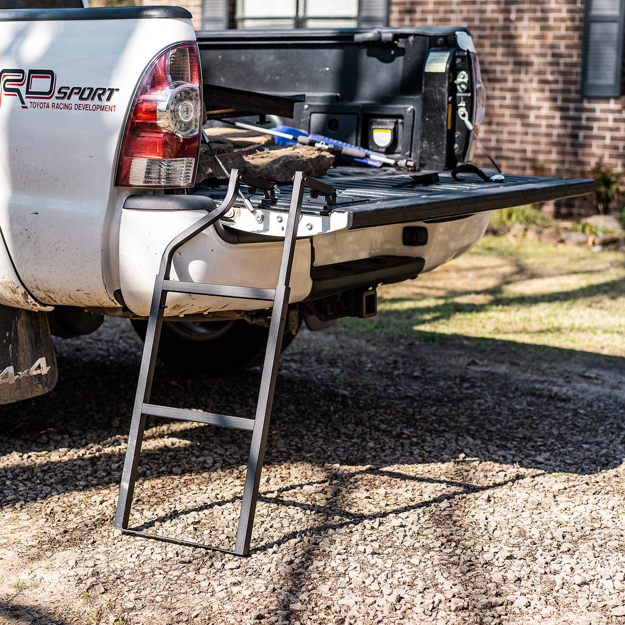 Traxion ladder on worksite truck showing durability and practical convenience
