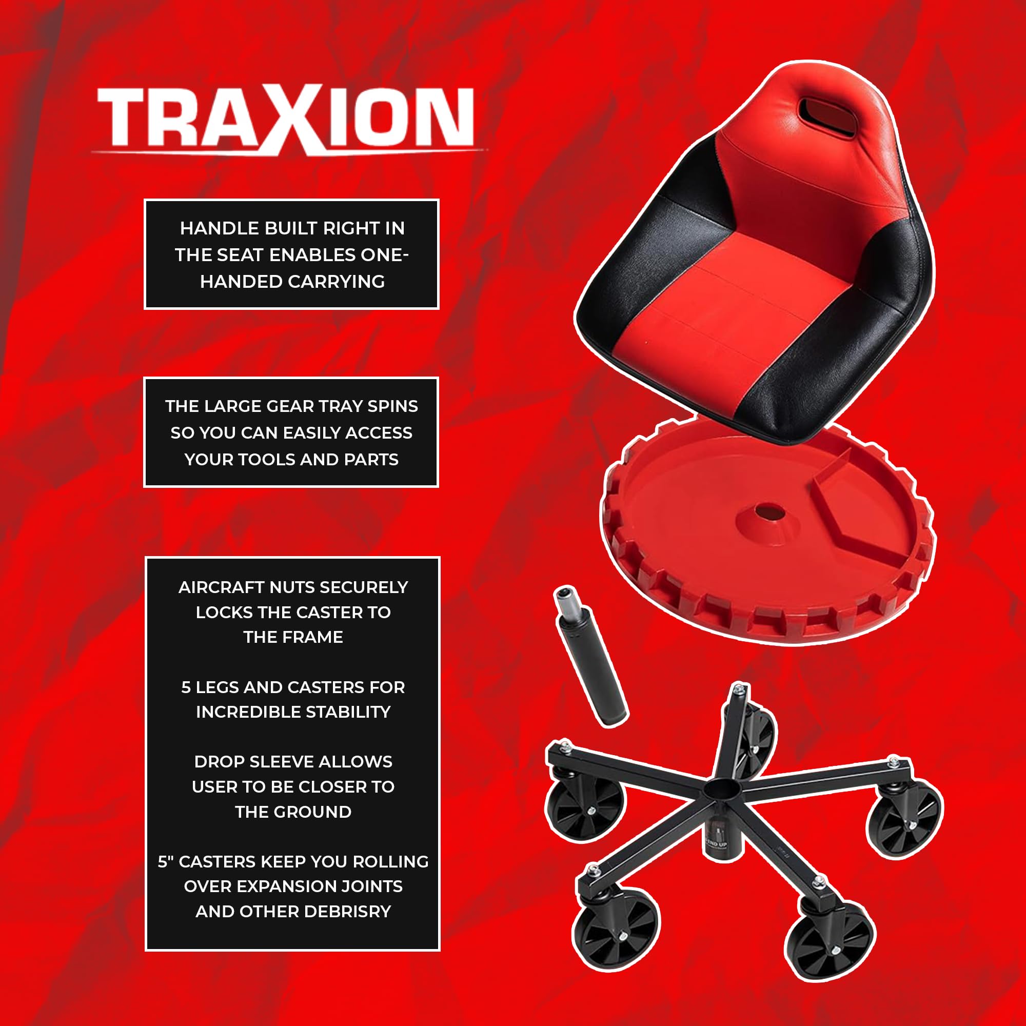 Traxion next to technician for size comparison, helps choose correct seat height