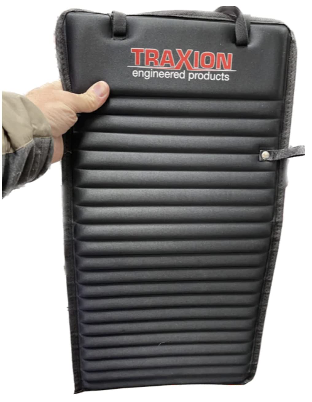 Traxion Versa Mat Mini front view showing dimensions and sturdy profile benefit