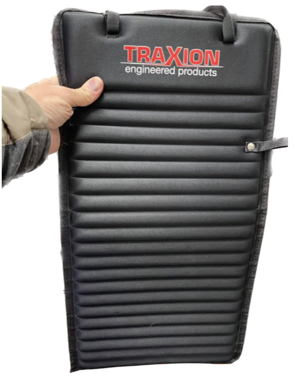 Traxion Versa Mat Mini front view showing dimensions and sturdy profile benefit