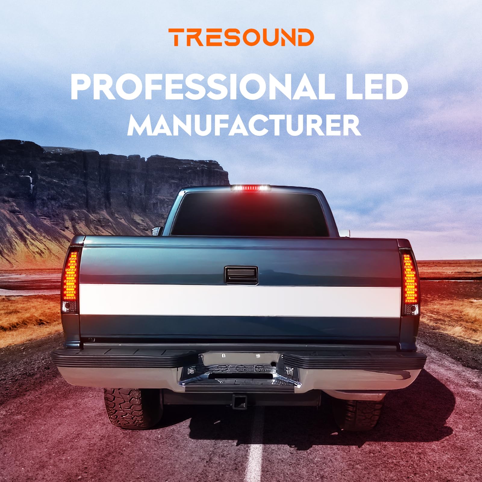 Tresound tail lights illuminated at night showing bright clear signaling