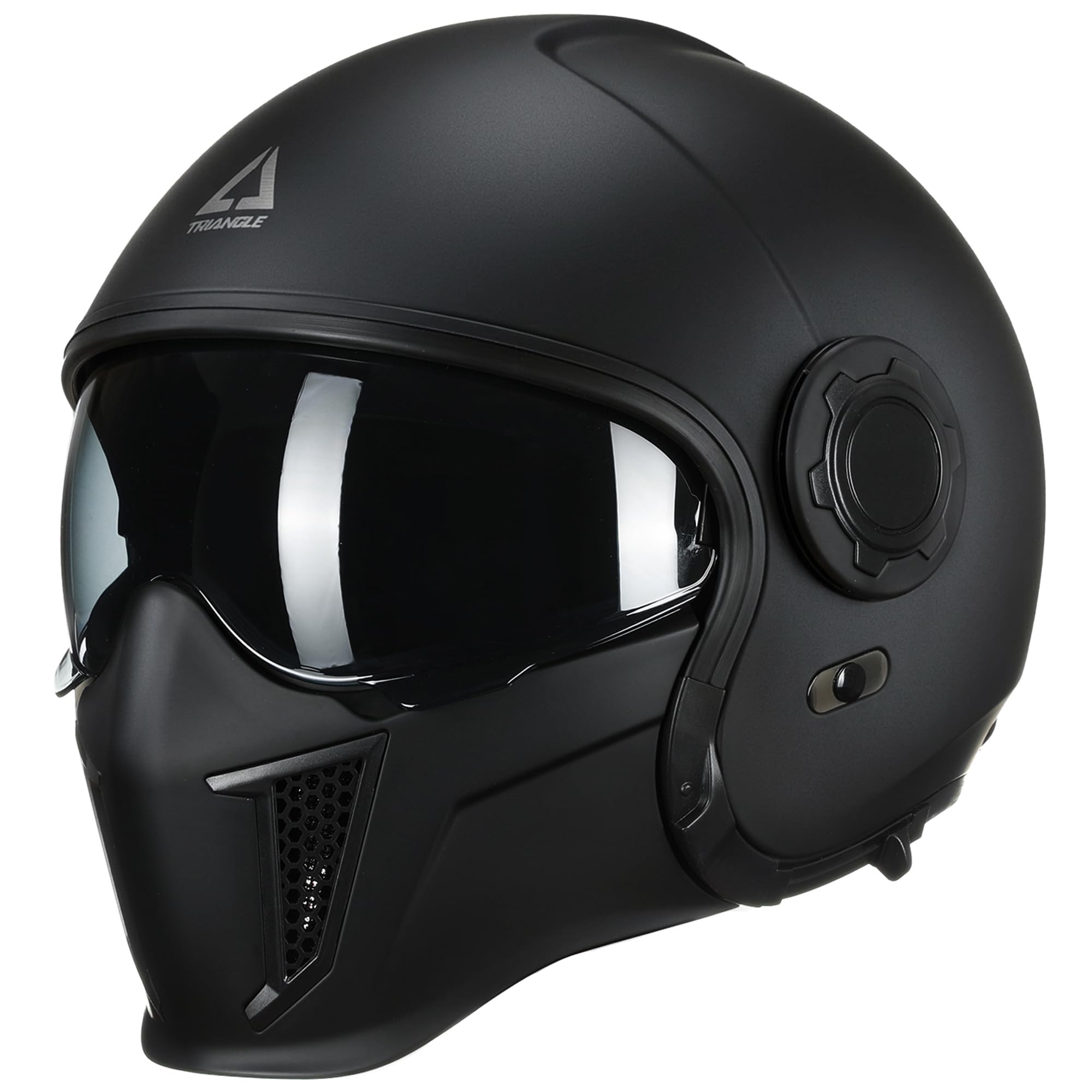 TRIANGLE helmet front view showing DOT-certified protection and sleek styling benefits visibility