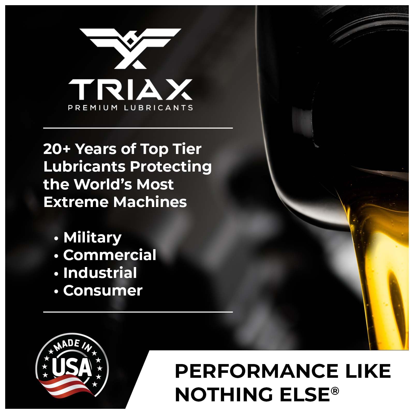 Triax bottle in garage setting showing professional-grade reliability