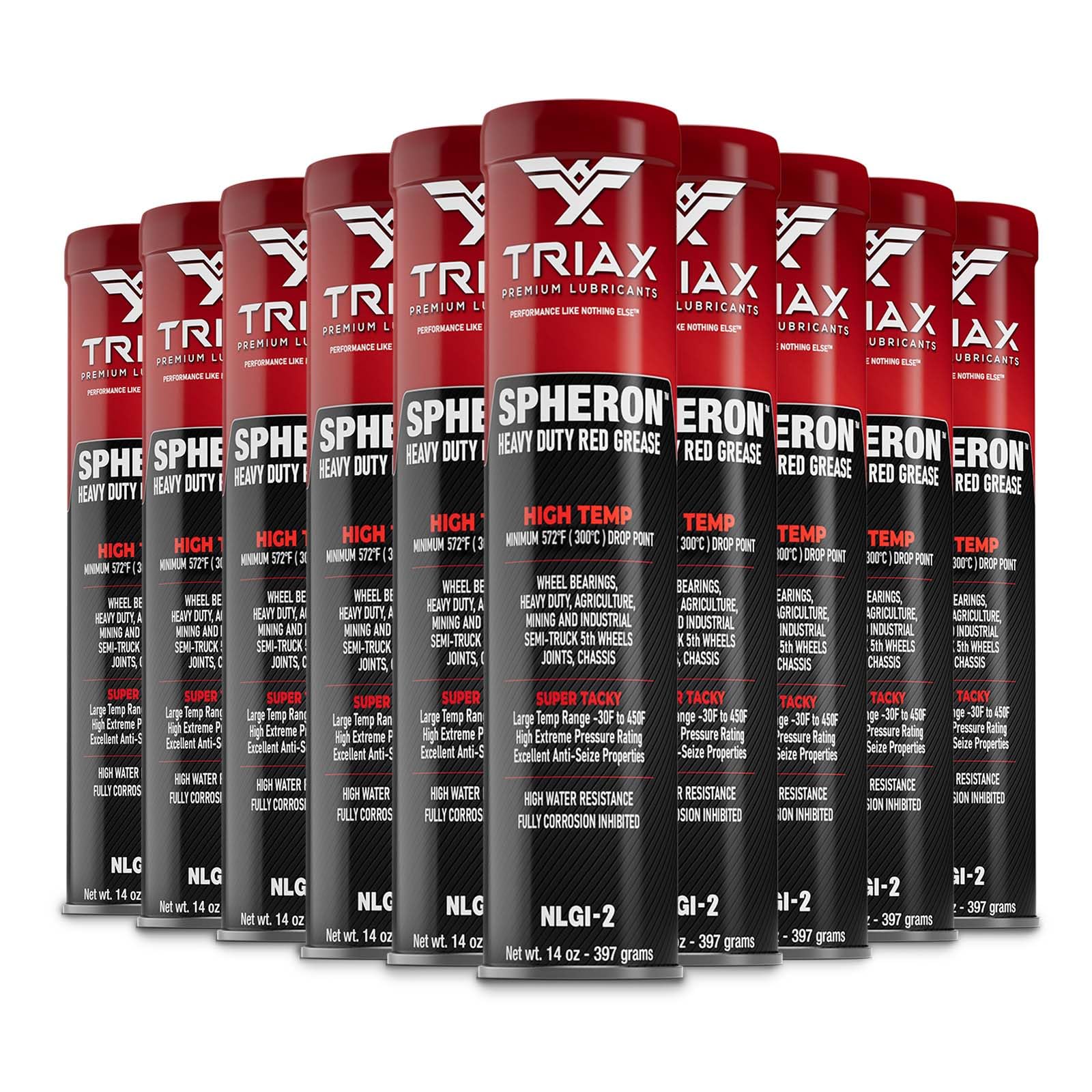Triax Spheron front packaging showing tube and 10-pack durability benefit