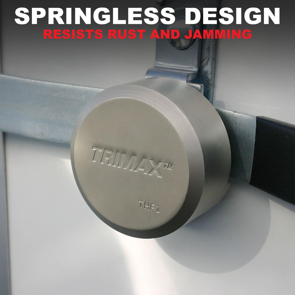Trimax installed on trailer door showing secure fit and theft deterrence