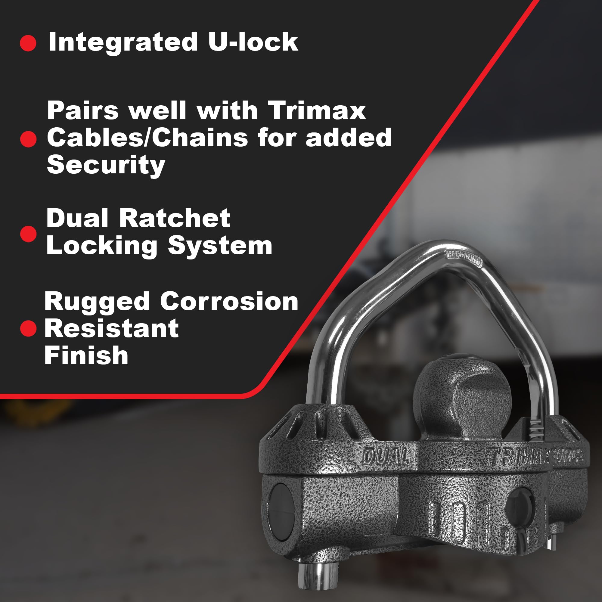 Trimax UMAX 50D installed on trailer coupler demonstrating security