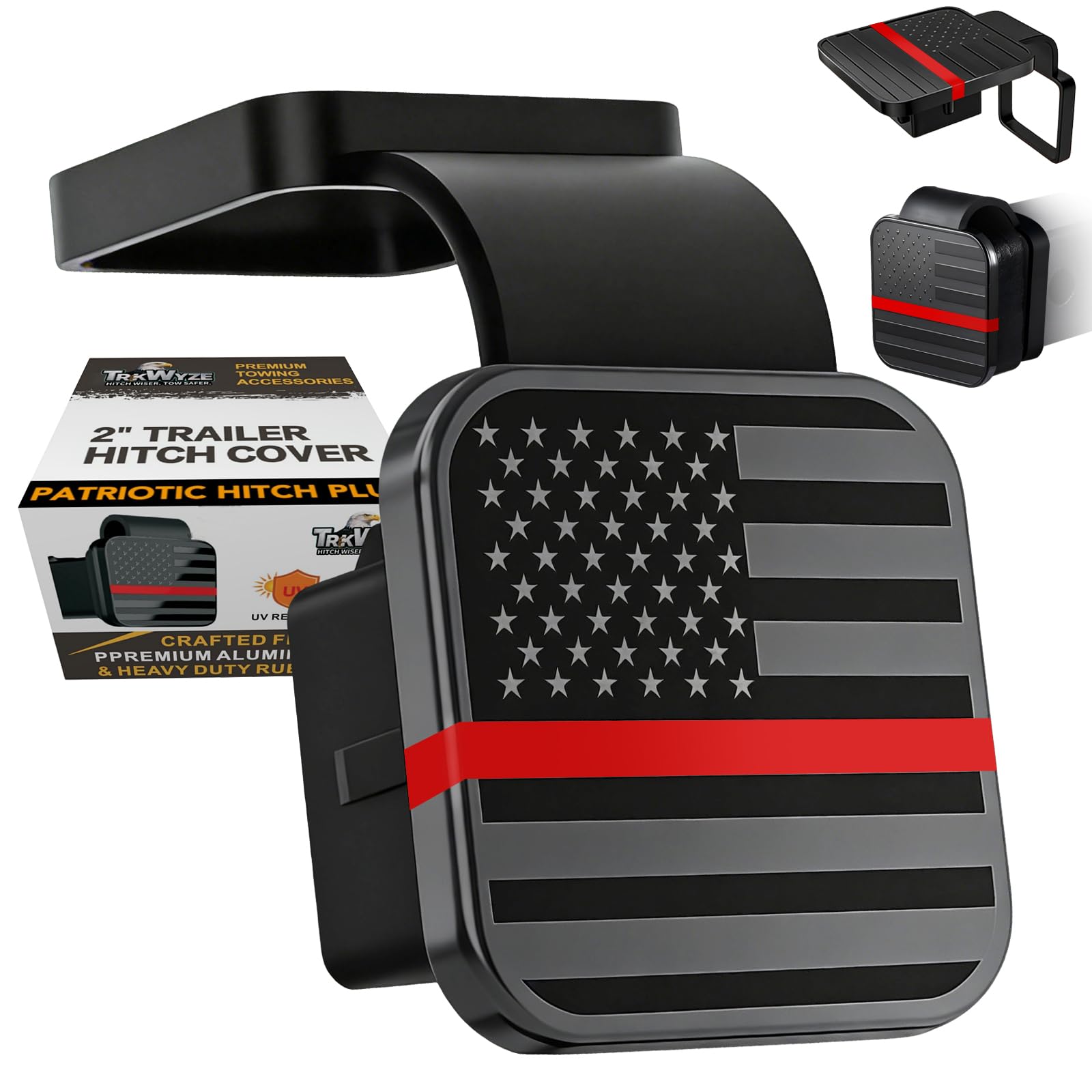 TrkWyze front view aluminum flag face shows crisp stars and stripes, durable finish