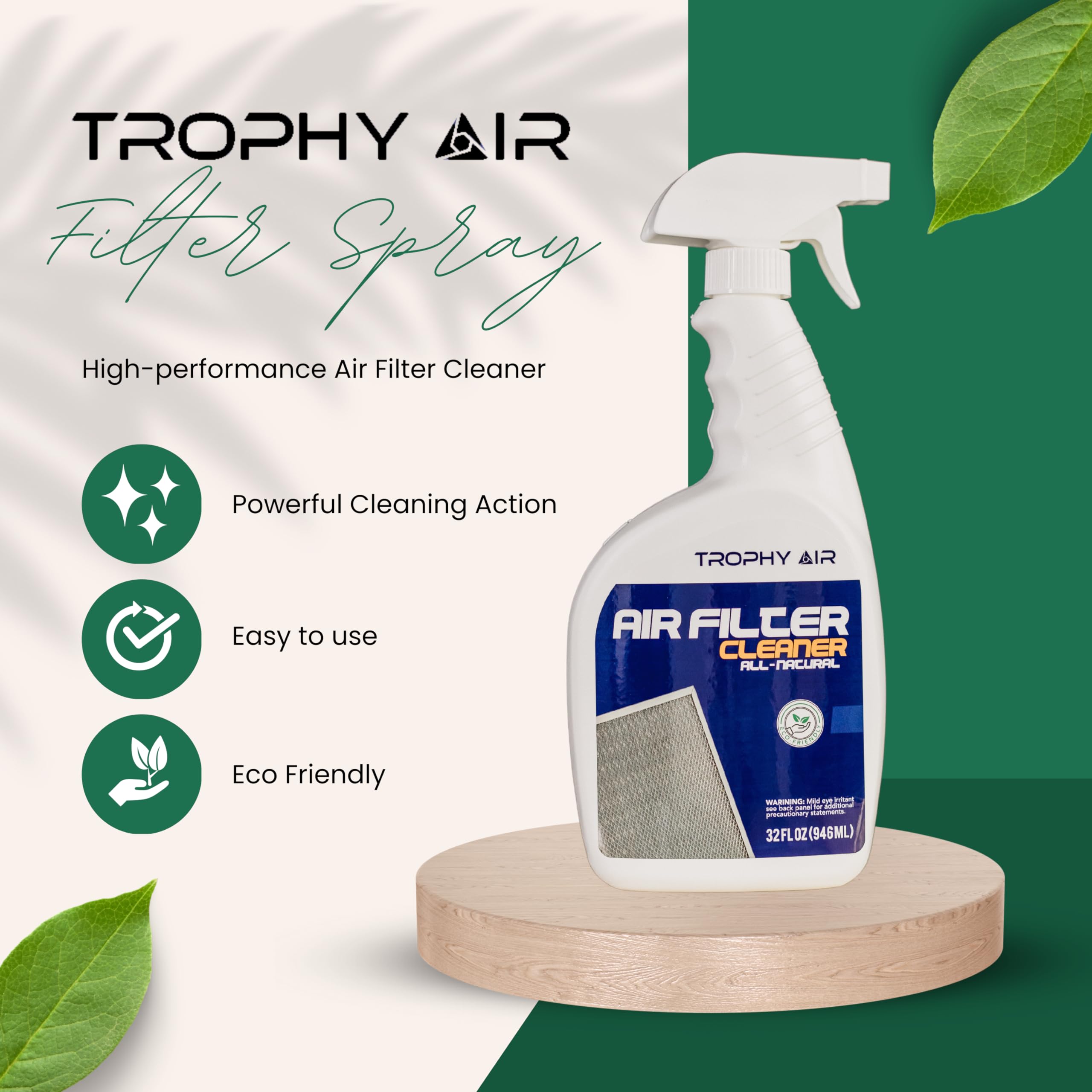 Trophy Air nozzle spraying cleaner close-up, demonstrates simple application and coverage