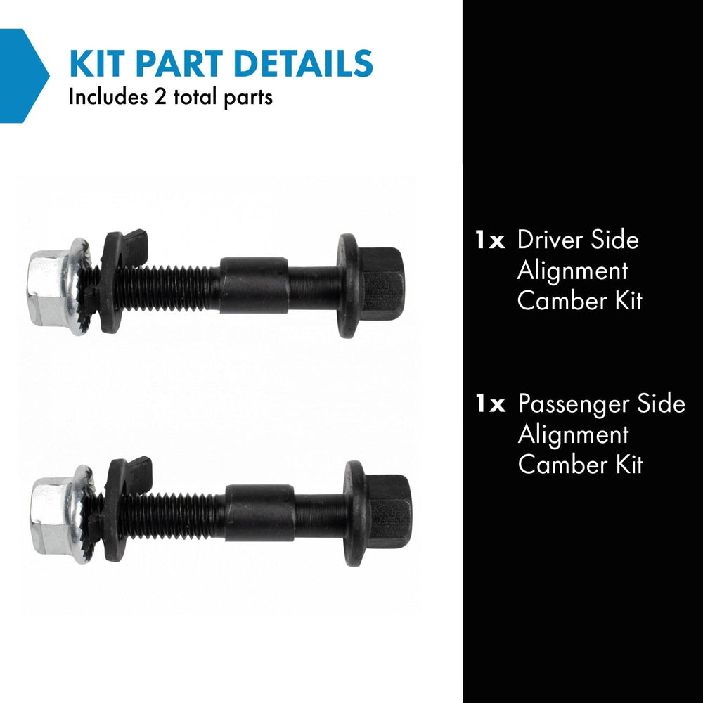 TRQ camber bolt installed on control arm demonstrating correct direct-fit replacement benefit