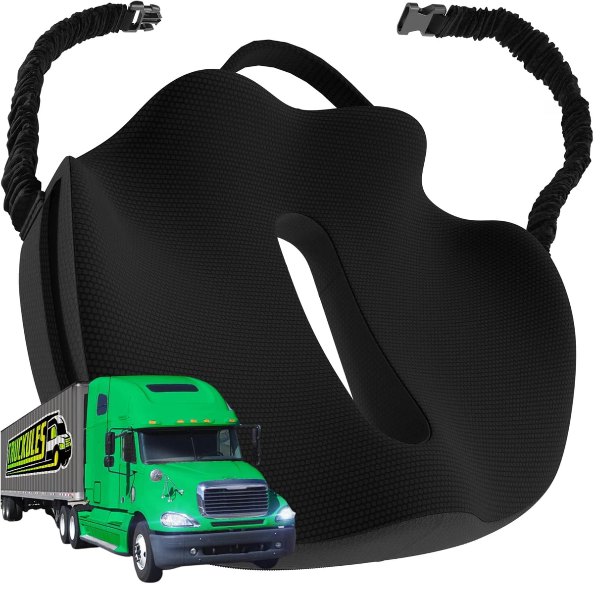 Truckules front view of black XLarge cushion showing full coverage and durable finish