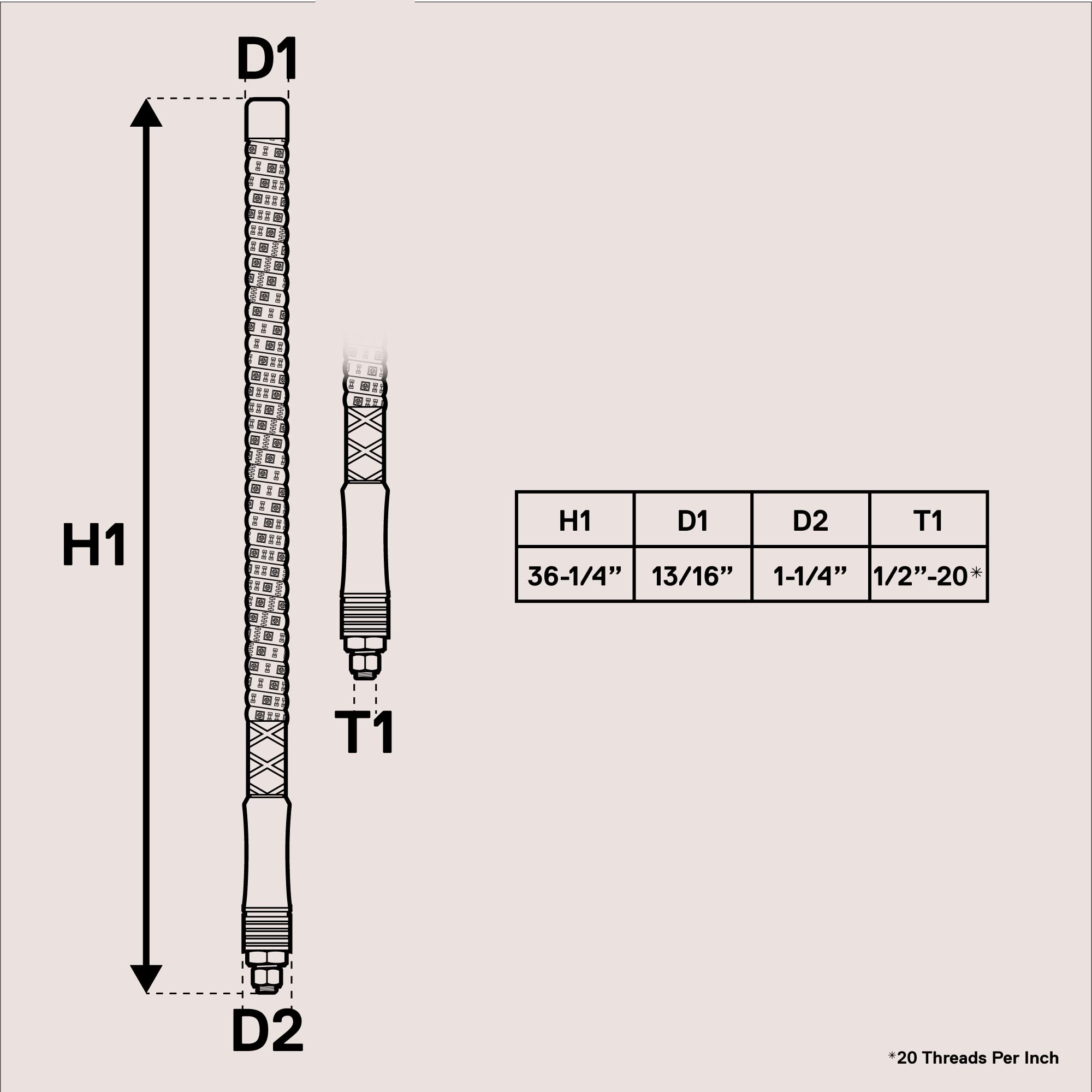 ONLINE LED STORE whip beside ruler showing 3ft size and scale