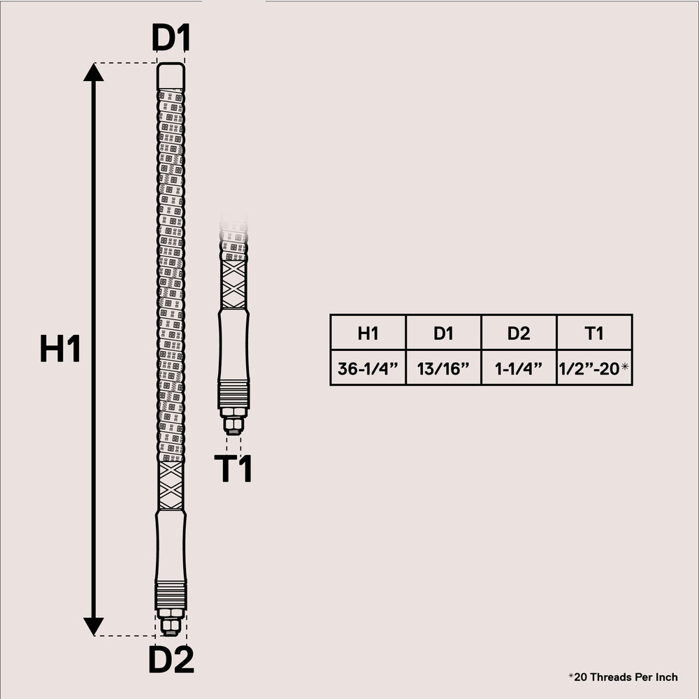 ONLINE LED STORE whip beside ruler showing 3ft size and scale