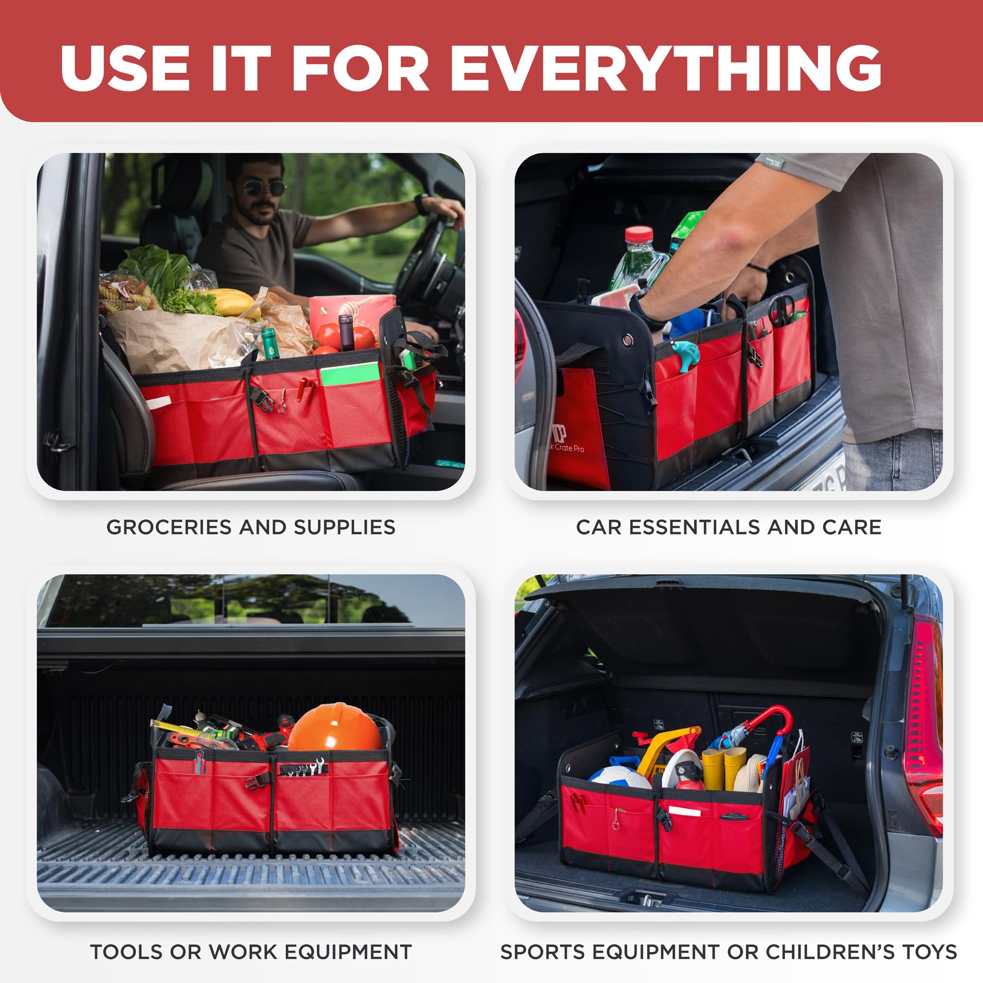 TRUNKCRATEPRO organizer placed in SUV trunk showing organized cargo and visibility