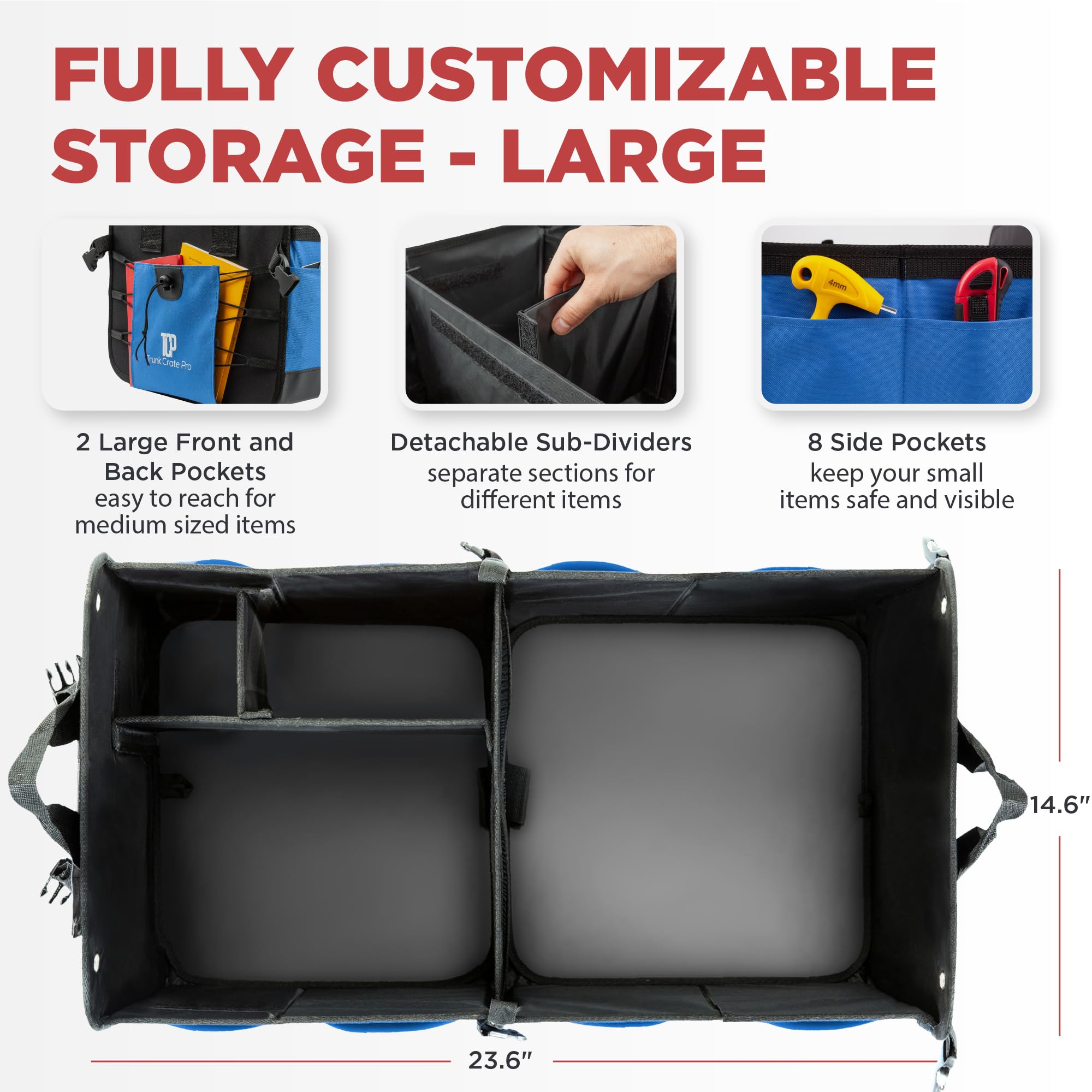 TRUNKCRATEPRO top view open compartments demonstrating customizable organization