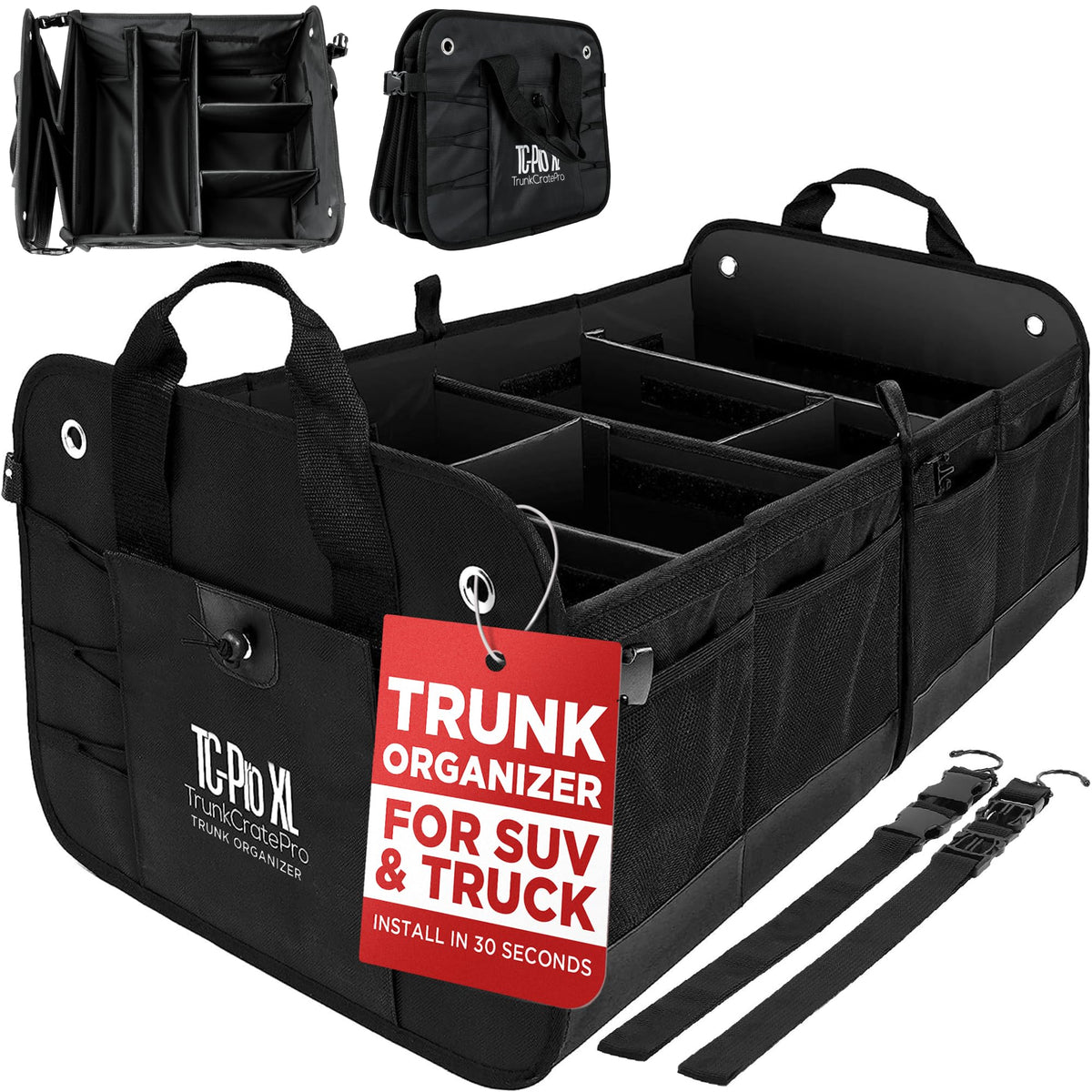 TRUNKCRATEPRO XL front view showing durable organizer and tidy cargo benefit