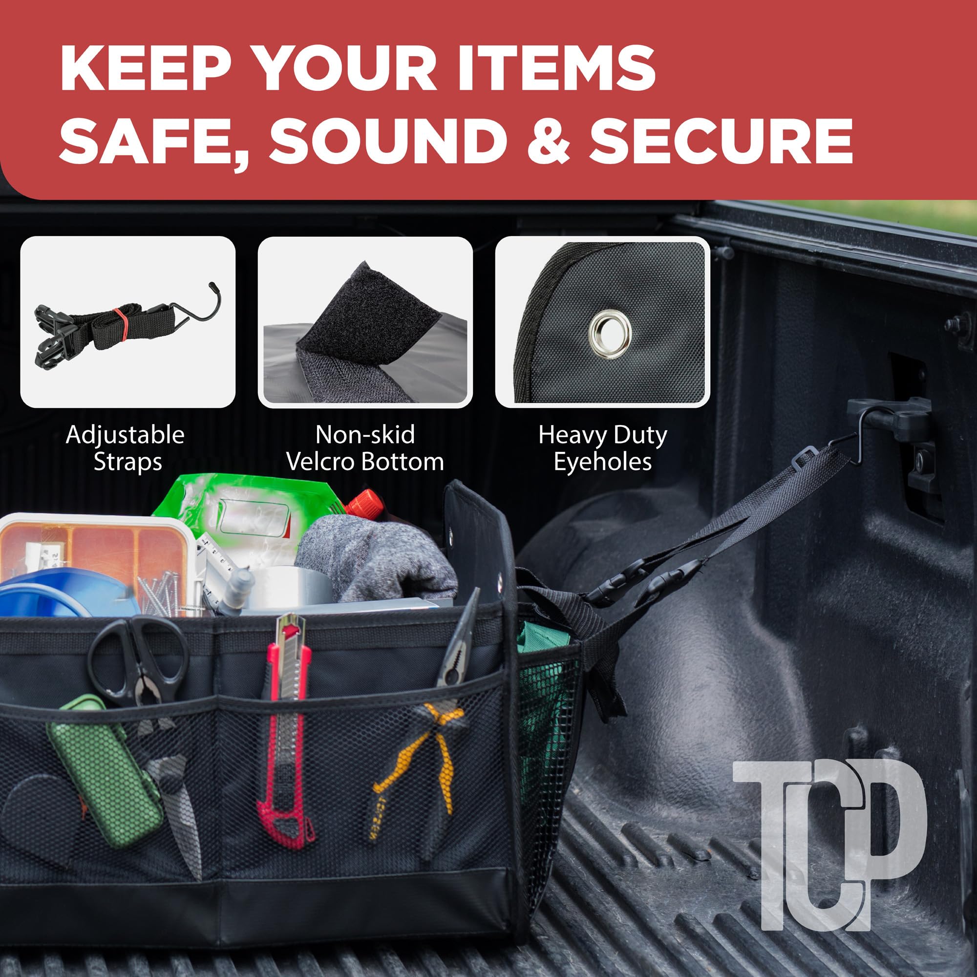 TRUNKCRATEPRO XL installed in an SUV trunk securing groceries and gear