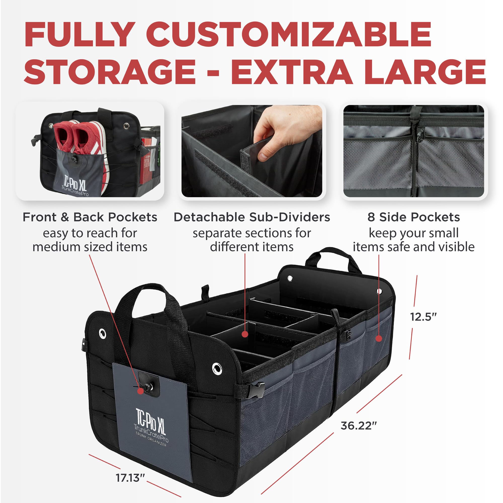 TRUNKCRATEPRO XL interior with dividers displaying configurable organization