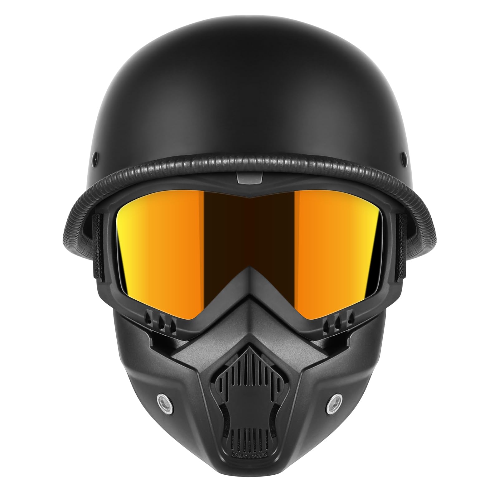 TRUSTERTHEE front view matt black helmet showing retro styling and DOT compliance benefits