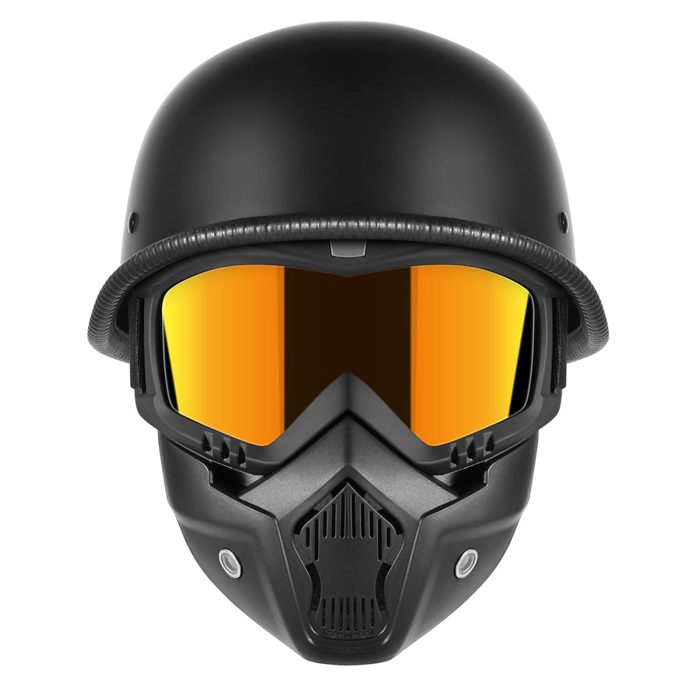 TRUSTERTHEE front view matt black helmet showing retro styling and DOT compliance