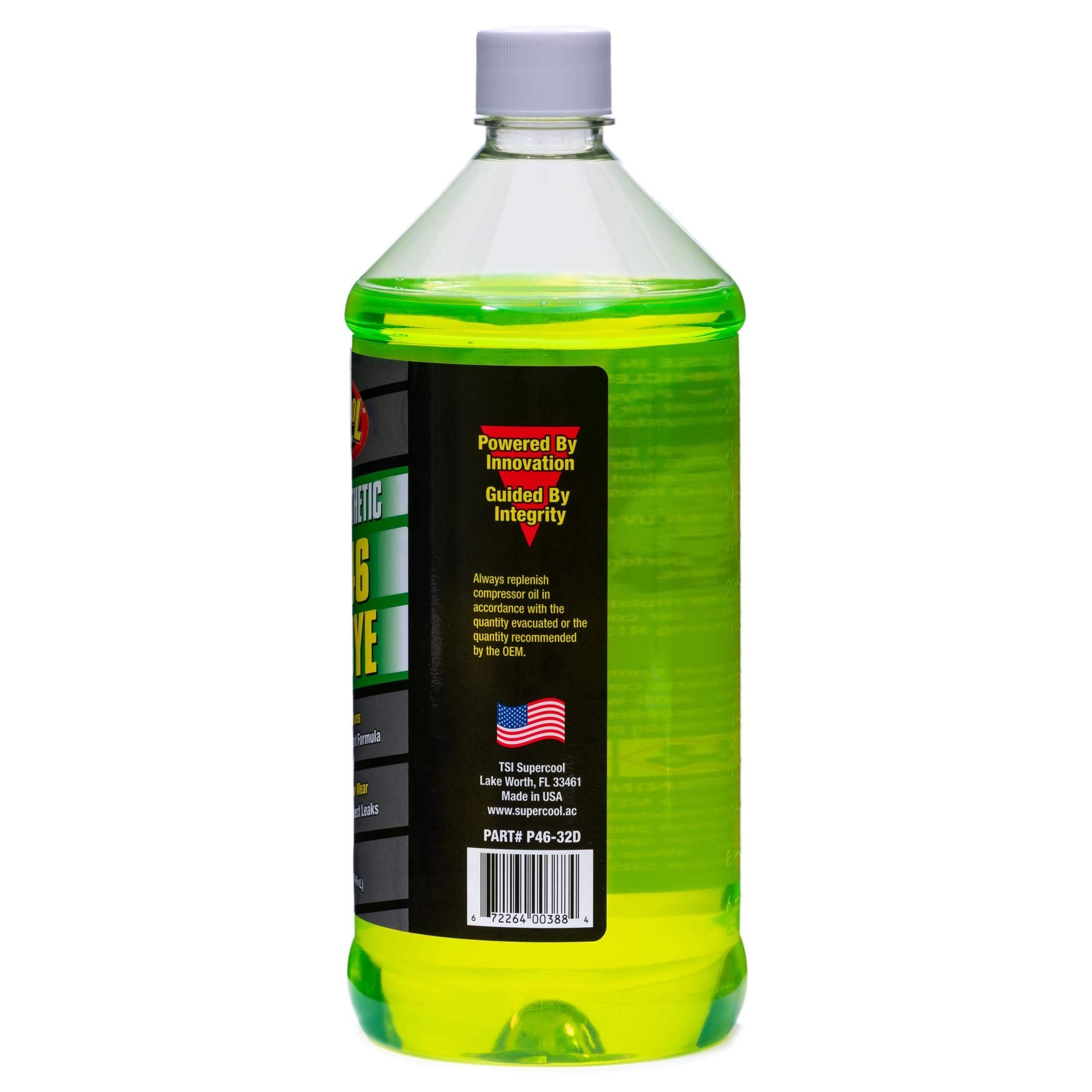 TSI Supercool oil glowing under UV light demonstrating leak detection benefit
